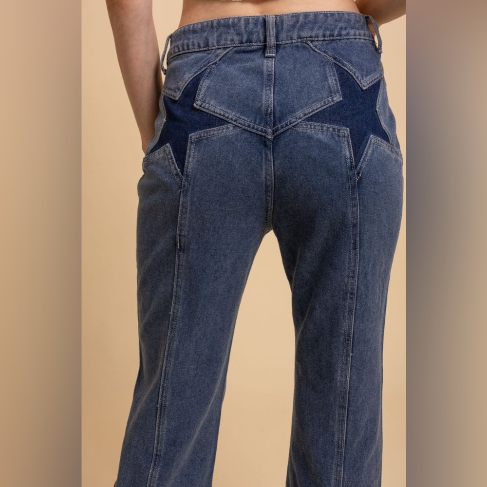 🩷J6 Sunday Deals! Bluevelvet Star Patch Boot Cut Blue Denim Jeans - Picture 2 of 6